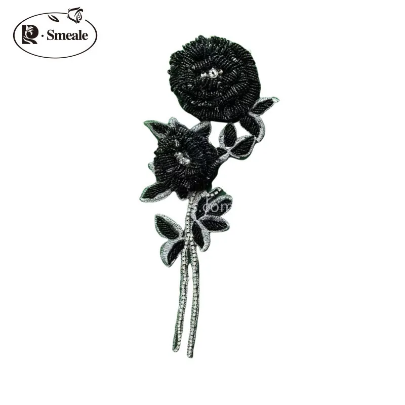 NEUE mehrfarbige handgefertigte Rosen-Brustblumen aus Perlen. Funkelnde Strass-Aufnäher. Hochzeitskleid DIY Stickerei 3D-Applikationen – Detail 11