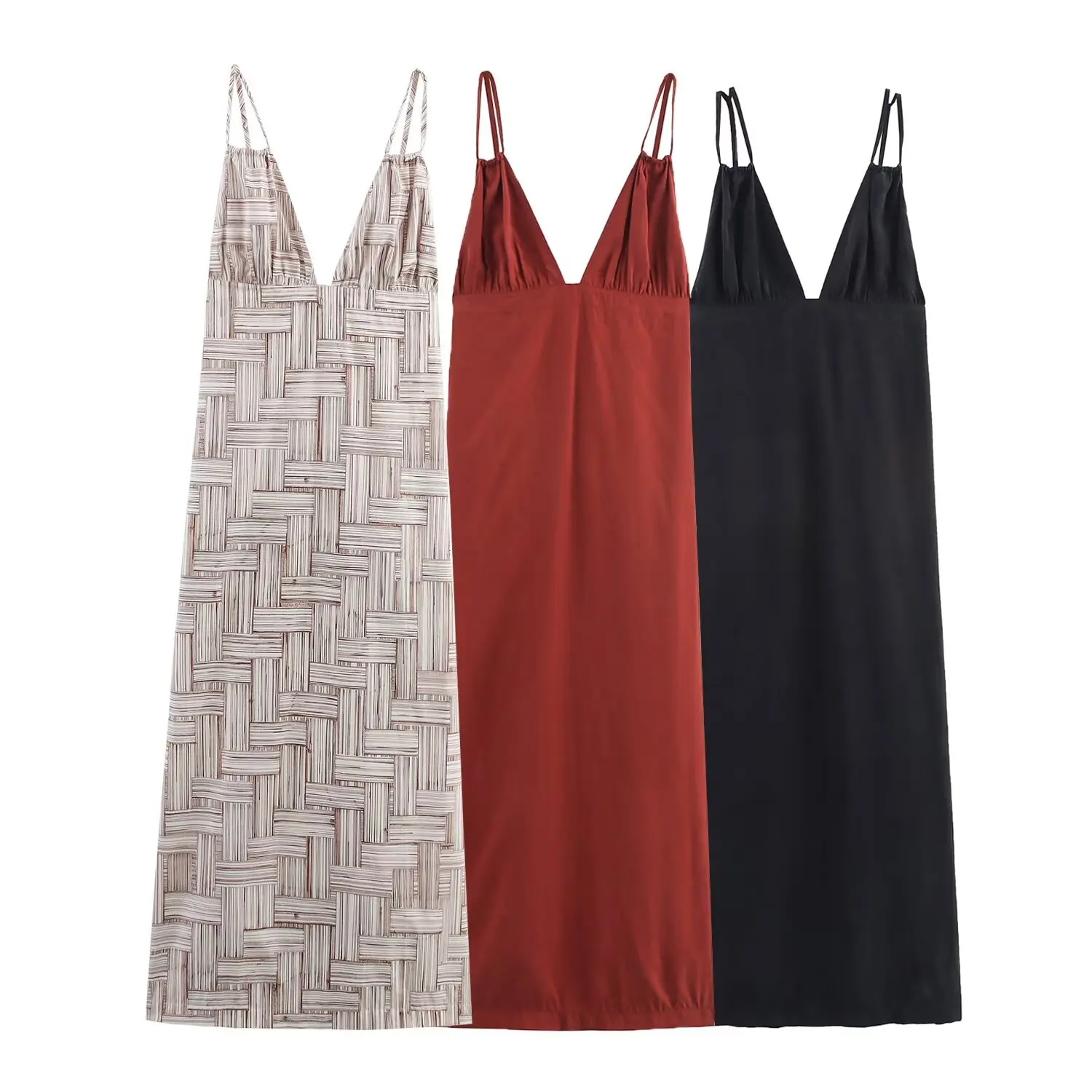 Elegantes, sexy Midikleid mit V-Ausschnitt für Damen, rückenfrei, schmale Passform, natürliche Taille, lässig für Frühling und Sommer, Urlaubskleid 1283852