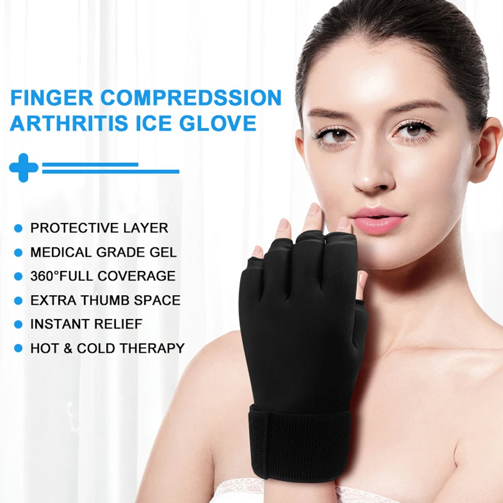 Hot&Cold Compress Glove Finger Ice Pack Adjustable Wrist Strap Hand Ice Pack Reusable Gel Cold Pack for Tendinitis Hand Massage