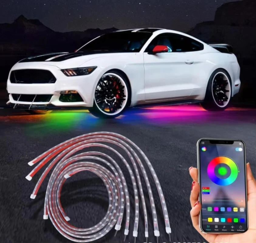 6pcs Car Underglow Light Kit Remote APP Control Flexible Dream Color Neon Car Underbody Light  Strip Atmosphere Lamp