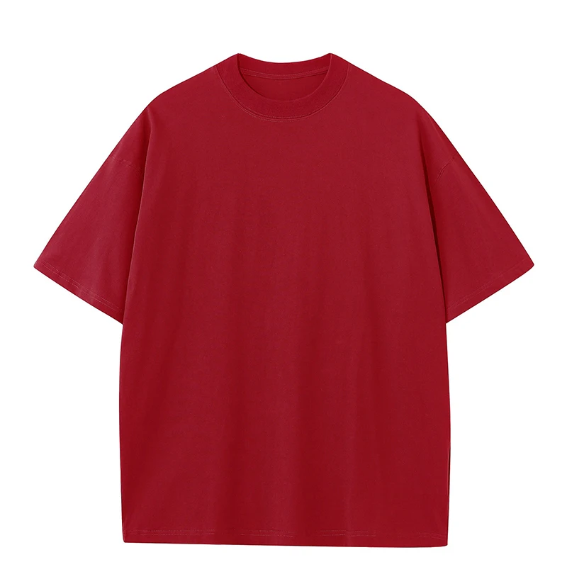 230gsm High Quality Oversized Heavy Tops T-shirt for Men Short Sleeve Tee Cotton Solid Color Trend Leisure Green White Black image 3