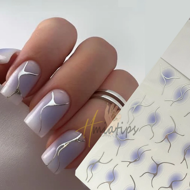 Neue Farbverlauf Französisch Aufkleber mit unregelmäßigen Linien Nail Art rsimple gestreifte Nägel mit 3D-Kleber DIY Nagel dekoration