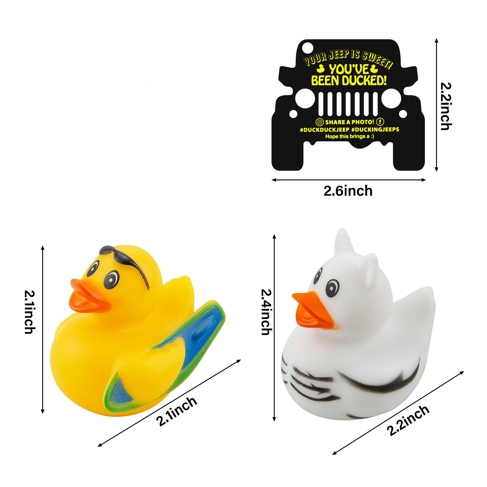 1 Set Random Rubber Duck With Card Duck Tags, Ducked Card Rubber Ducks, Rubber Bands for Jeep Car Duck Attach to Duck