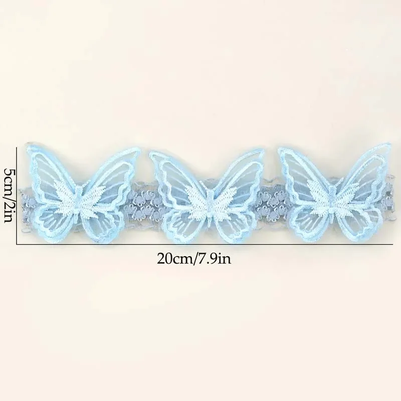 Oaoleer-Bandeau de sauna papillon en dentelle bleue, bandeau papillon en maille pour bébé fille, élastique doux en nylon, accessoires pour cheveux pour tout-petits