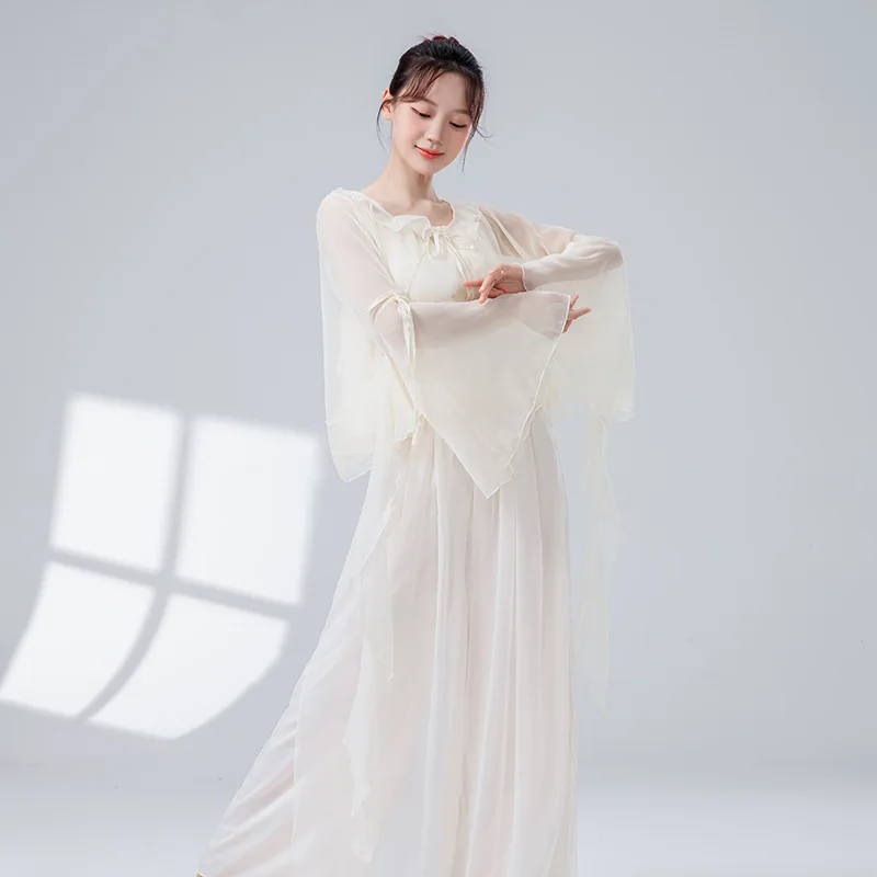 قمصان نسائية صيفية للرقص الكلاسيكي مع سترة بأكمام مضيئة وقمصان ملفوفة أنيقة لممارسة الجنية زي أداء المسرح