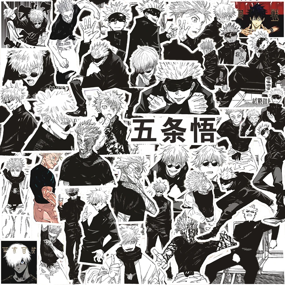 10/30/70pcs Black White Anime Jujutsu Kaisen Stickers DIY Laptop Phone Case Skateboard Cool Manga Gojo Satoru Graffiti Sticker