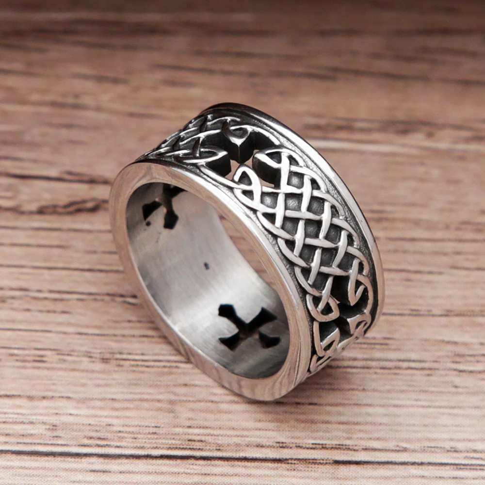 Unique Nordic Vikings Amulet Ring Men\'s Fashion Vintage Stainless Steel Celtic Knot Biker Ring Amulet Jewelry Gift Wholesale