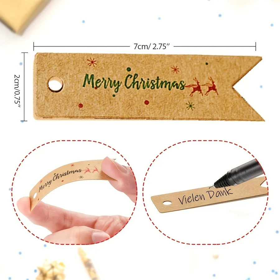 علامات هدايا عيد الميلاد الصغيرة، علامات هدايا عيد الميلاد، علامات عيد ميلاد سعيد صغيرة، علامات هدايا ورق كرافت مع بطاقة علامة تعليق لتغليف الحبل