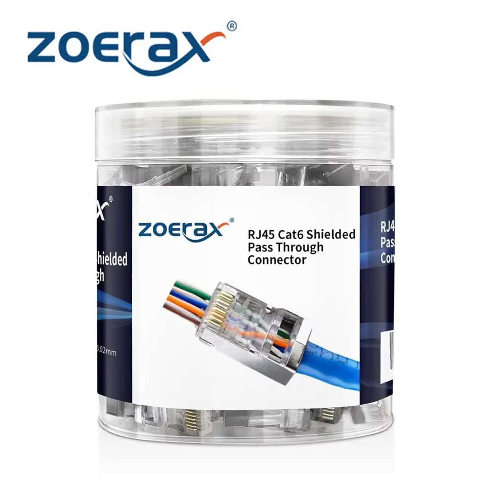 ZoeRax 100 pièces blindé RJ45 CAT5 CAT6 connecteurs de passage-prises modulaires plaquées or 3 broches 8P8C extrémités Ethernet 1.1mm