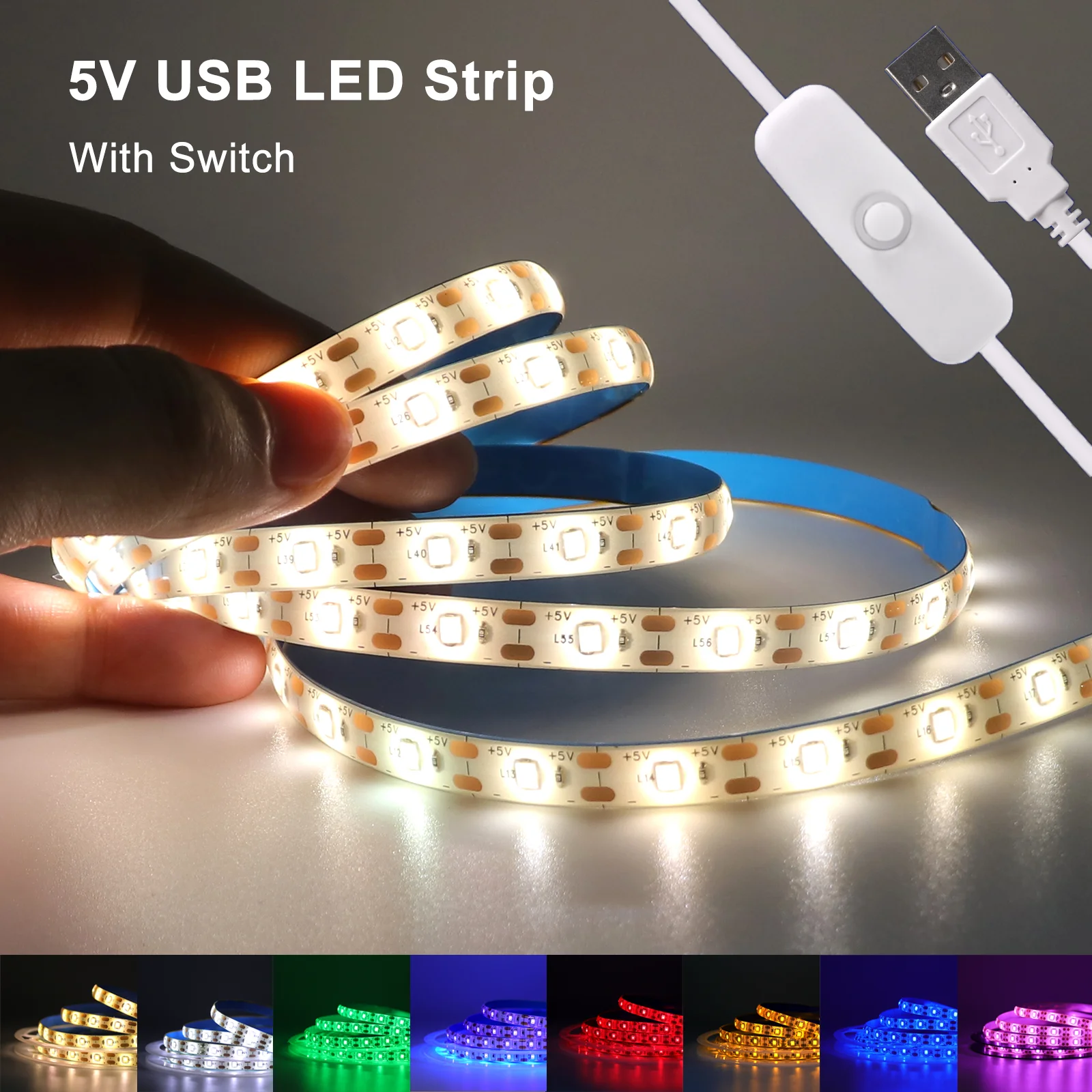 

5V 2835 LED Strip Light 2835 60Leds/m Flexible Fita Led Tape With Switch White Warm Blue Waterproof LED Lights for Room Decor