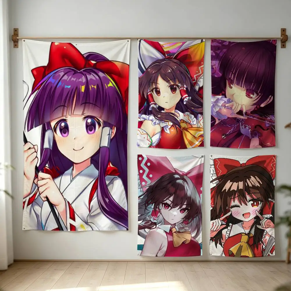 Hakurei Reimu Touhou Project Flag Digital Printing Banner for Garage Wall Out Door Decoration