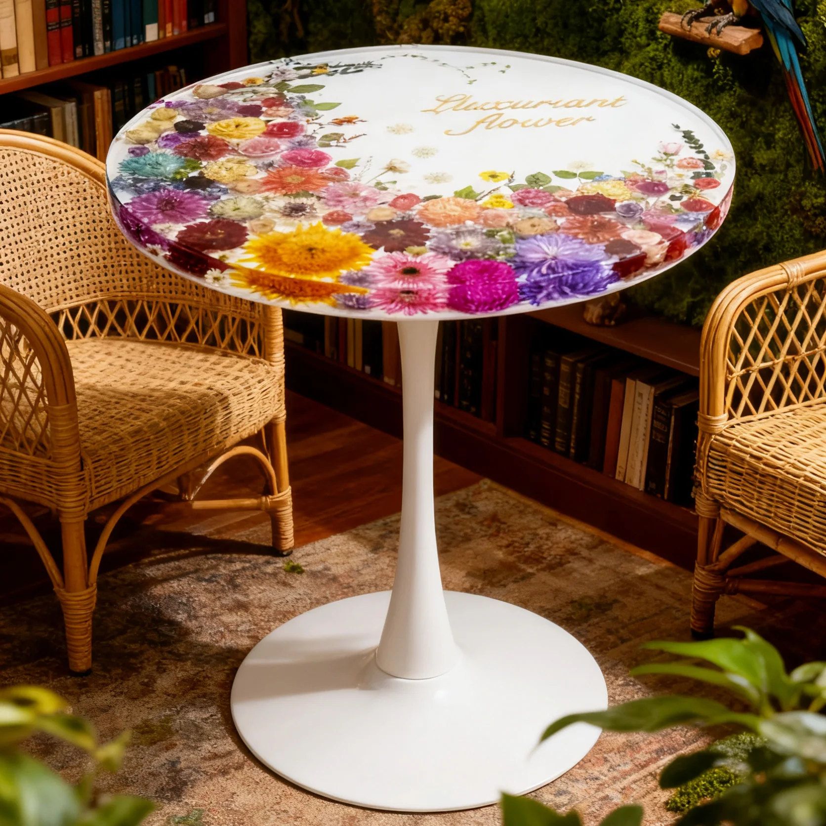 resin crafts colorful dried flowers embedded in resin handmade round dining table home furniture white flower resin coffee table