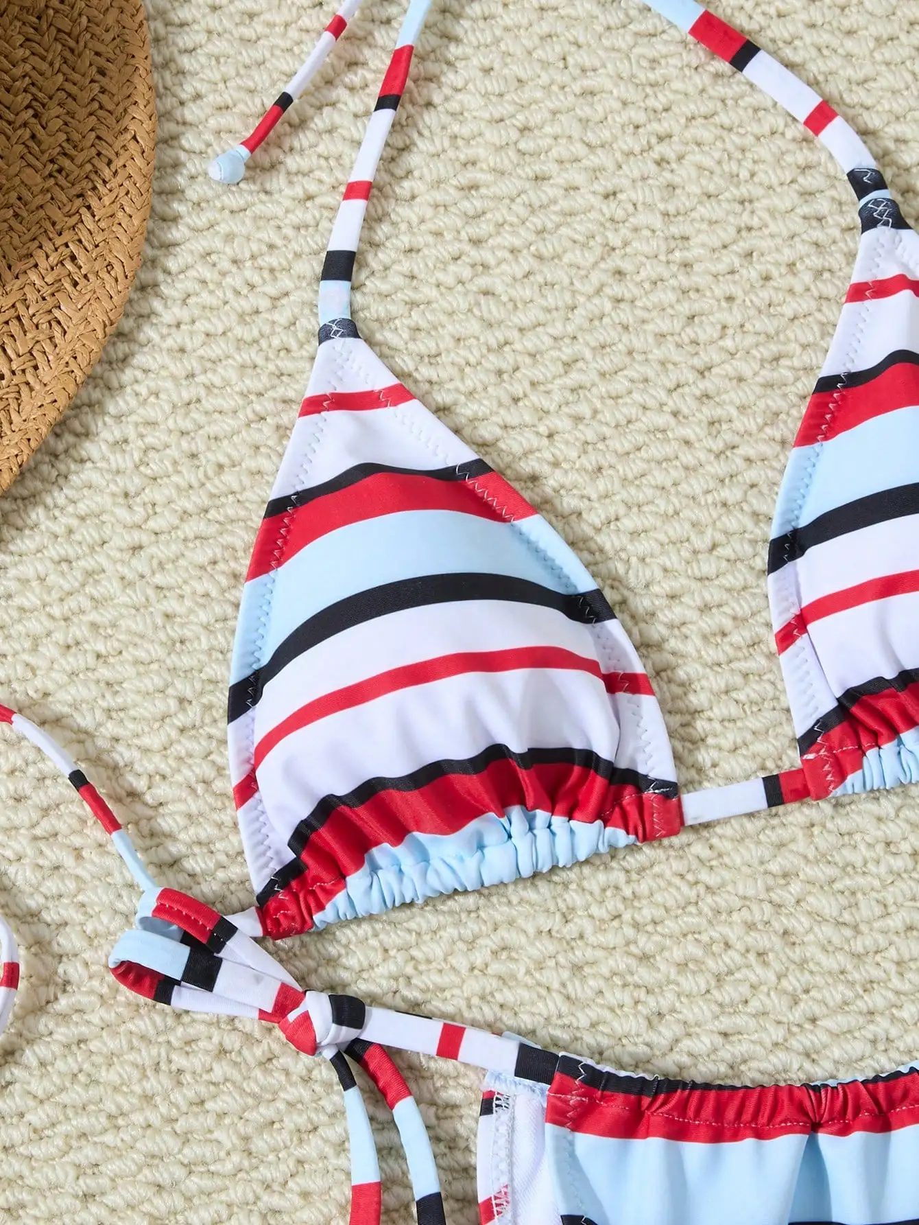 

Женский полосатый комплект бикини: топ-треугольник без спинки и плавки с высокой талией, пляжный купальник