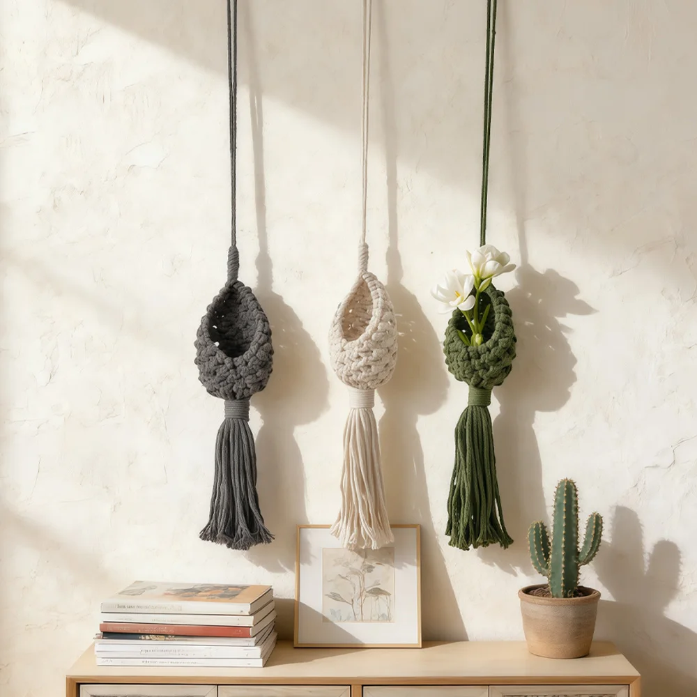 

Handmade Crochet Bird Nest Hanging Pouch, Macrame Cotton Rope Wall Hanging Storage Basket