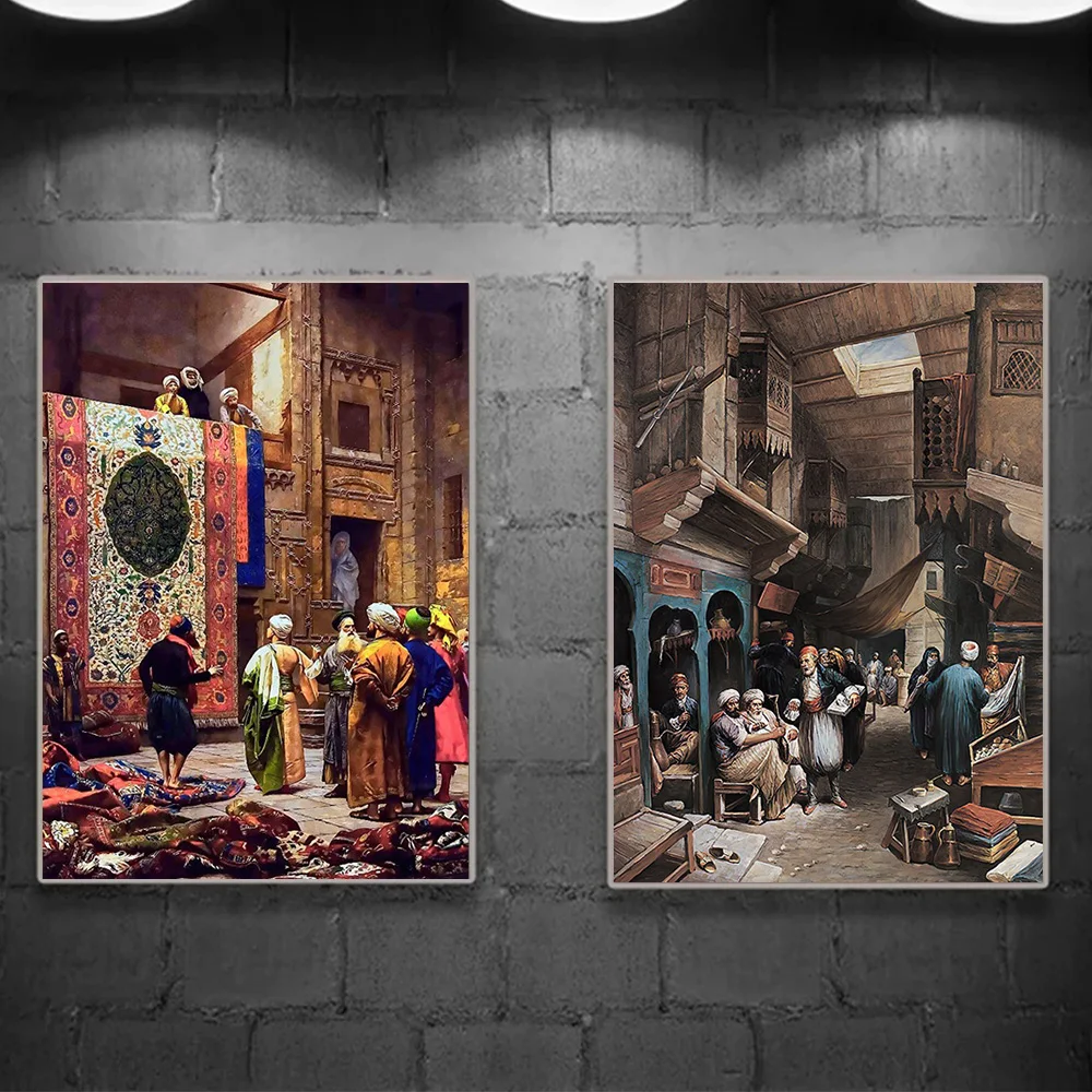 Arab Carpet Merchant Reproduction Prints Poster For Living Room Home Decor Carpet Market in Old Cairo Canvas Painting Wall Art