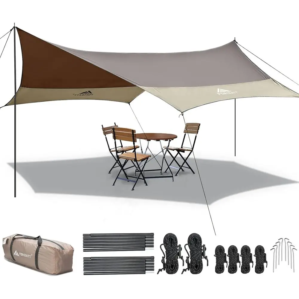 

12x14ft Waterproof Camping Tarp with 2 Poles, Ideal for Outdoor Shelters, Car Awnings, Hiking, Backpacking, and Travel