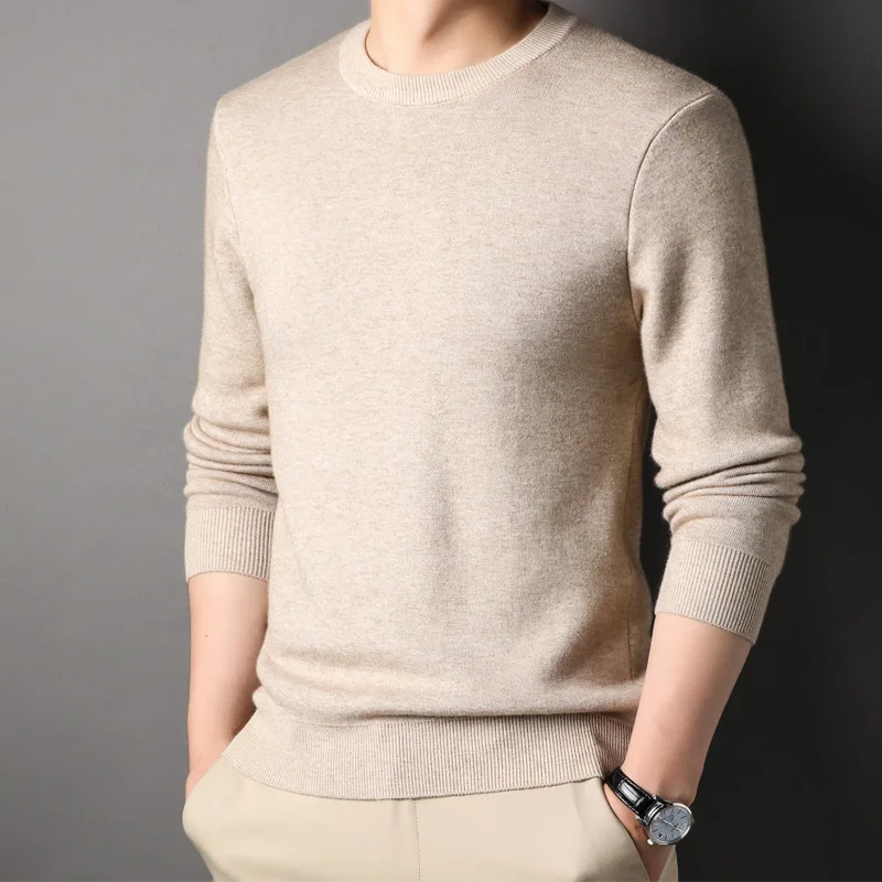 

Faionable Urban Knitted Woolen Base irt for Men Thiened Long Sve round Ne Color Casual Wear Autumn Winter
