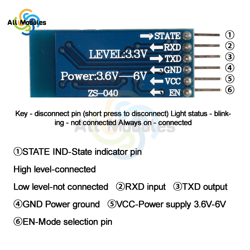 HC-04 Wireless Bluetooth RF Transceiver Master Slave Integrated Bluetooth Module 6 Pin Wireless Serial Port BT Module