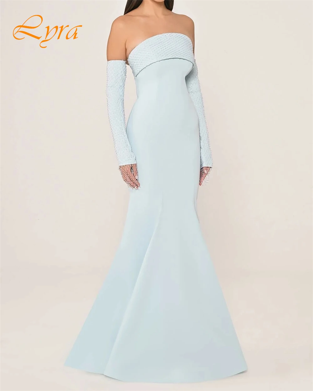 فستان سهرة حورية البحر رشيق مخصص بدون حمالات، فساتين حفلة موسيقية رائعة بأكمام قابلة للفصل، فساتين مناسبة خاصة فاخرة