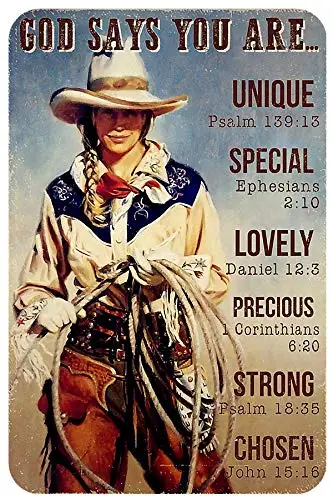 Bakaevsm Cowgirl Poster Tin Sign Vintage God Said She Is Unique Wall Decor Home Living Room Bedroom Bar Club Cafe Wall Decor Art