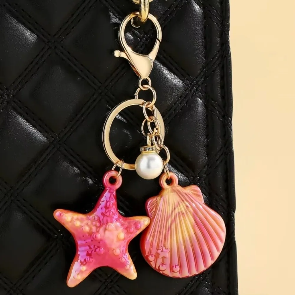 Women Colorful Shell Keychain Marine Creature Shell Shell Key Ring Resin Starfish Shell Pendant Summer