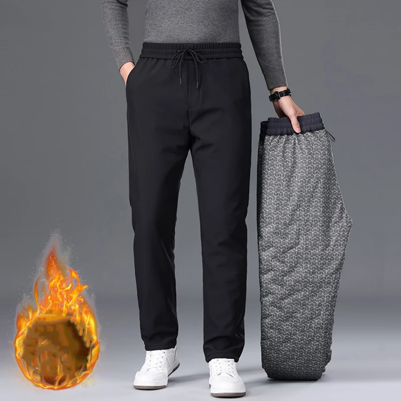 

Winter Down Cotton Pants Men's Casual Waterproof Zipper Pocket Thickened Wool Warm Pants Jogger Outdoor Cold-proof Ski Pants