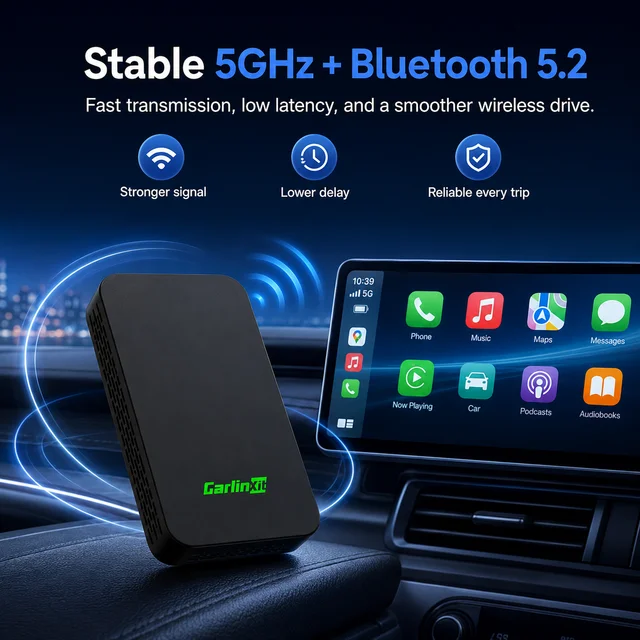 Carlinkit 5.0 Wireless CarPlay Android Auto Adapter 2 in 1 Wired to Wireless Converter for Factory CarPlay Android Auto Cars Dual Band 2.4G 5G WiFi Bluetooth 5.2 Auto Reconnect OTA Update Plug and Play Car Dongle 5