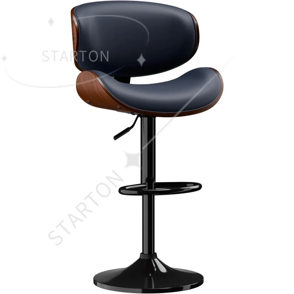 Bar Stools Set of 2, Adjustable Swivel Stools Mid-Century Modern PU Leather Counter Height  Stool