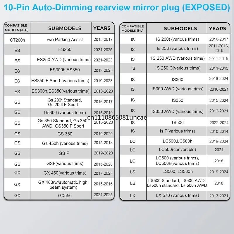 For Toyota Lexus Rearview Mirror Driving Recorder Power Adapter 10-pin Power-up Step-down Rechargeable