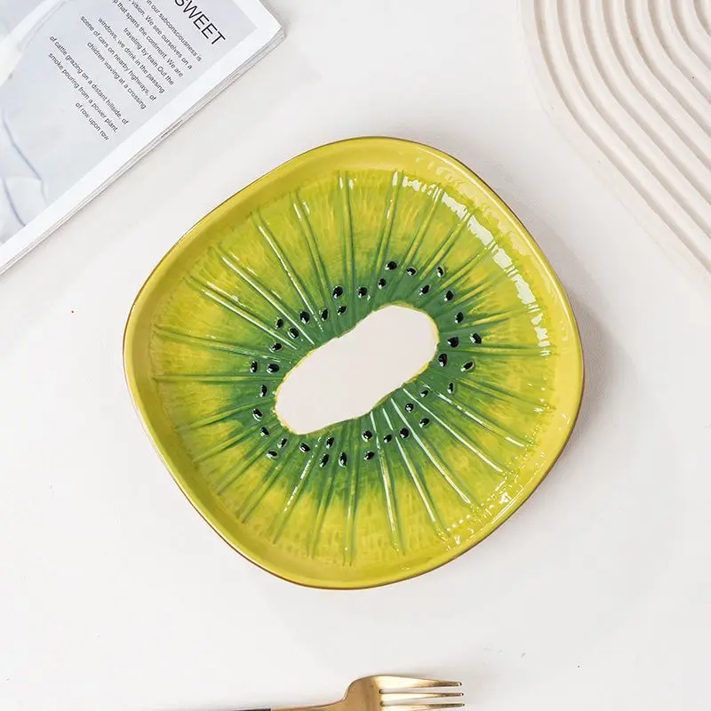American kiwi ceramic kiwi  fruit plate soup  hand-painted underglaze color dinner plate ceramic fruit series