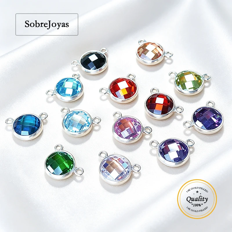 925 Sterling Silver V Connector 6mm Bezel Checkerboard 3A Double Sided CZ 2-Hole Charms DIY Necklace Components