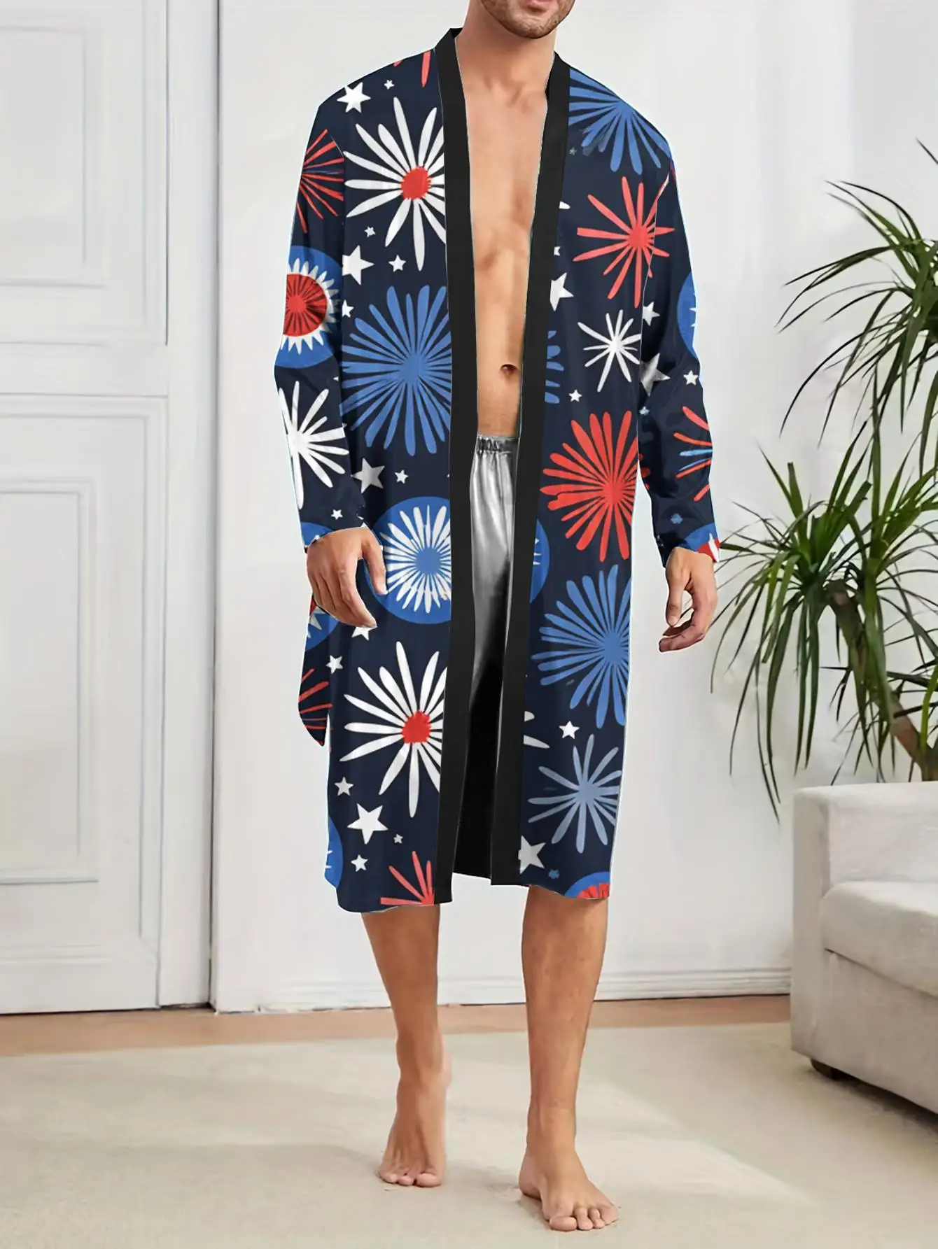 

1pc Men'S Robes 2026 Spring/Summer Bath Robe Graphic Nightie for Men Men'S Bathrobe Polyester Sleepwear 3D Printed Shower Robe