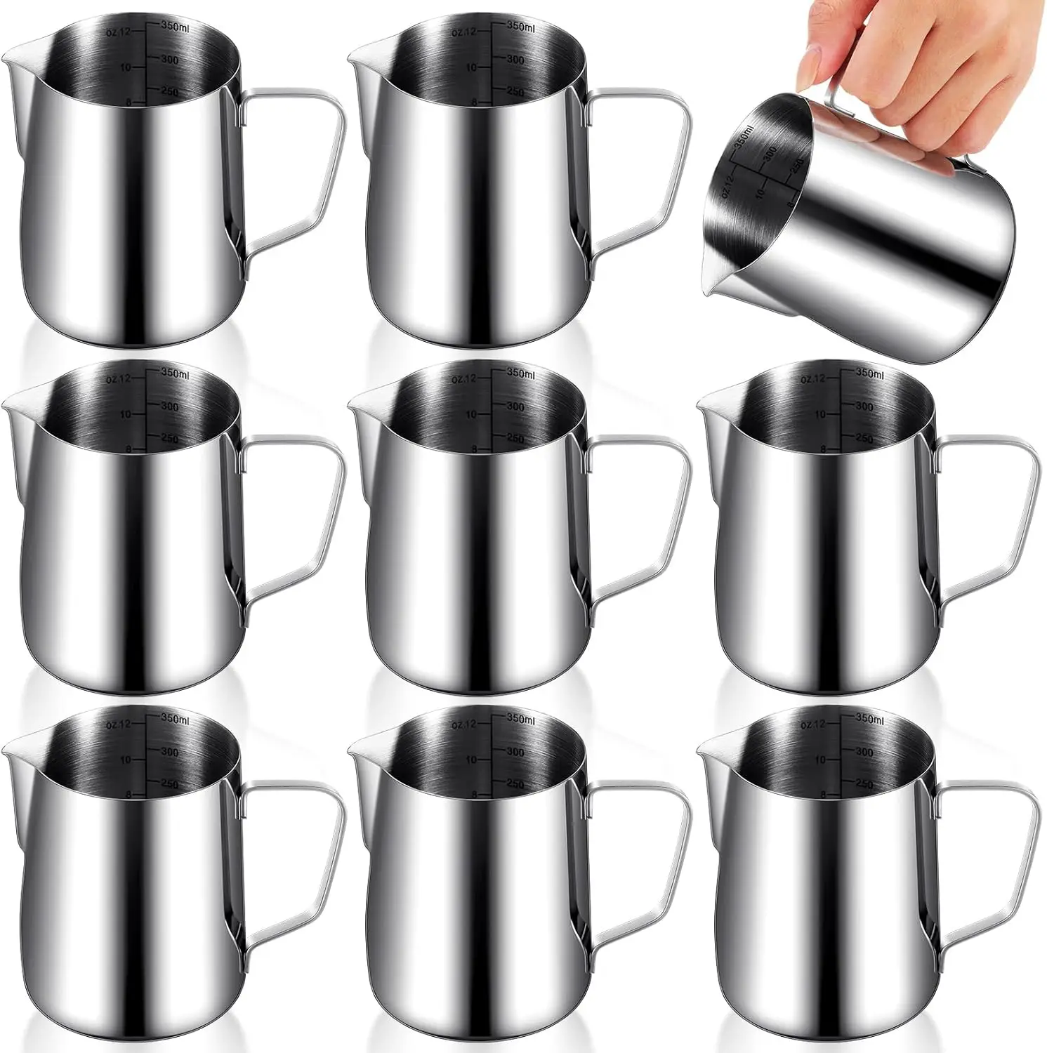 

8 Pcs Milk Frothing Pitcher Espresso Steaming Pitchers 12 Oz Stainless Steel Milk Steamer Cup Frother Jug for Espresso, Latte