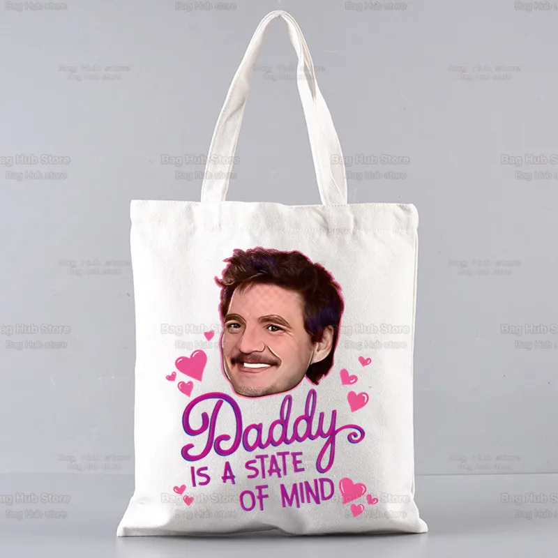 Pedro Pascal Vintage Daddy‘s Girl Canvas Shoulder Tote Bag Handbags Eco Reusable Shopping Bag Vintage Fashion Ulzzang Bags