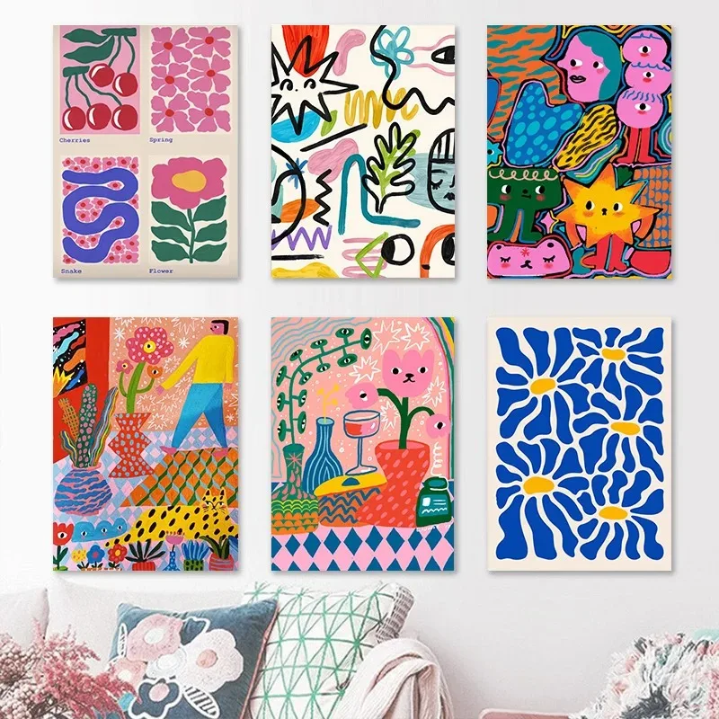 Abstract Colorful Graffiti Aesthetic Poster Cherry Flower Wall Art Canvas Painting Print Picture Living Room Interior Home Decor