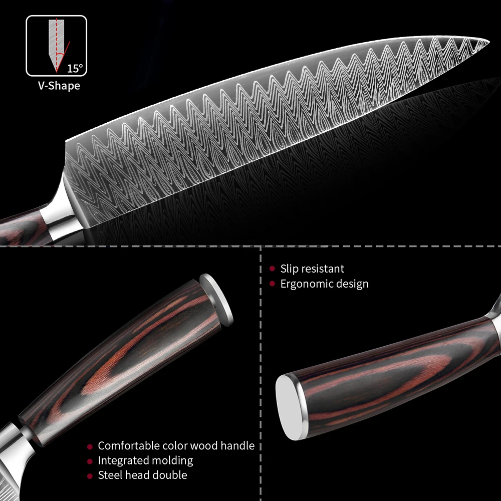 XITUO 8 inch Chef Knife Professional Kitchen Knife Japanese Damascus Pattern  Stainless Steel Meat Santoku Knife  Gift