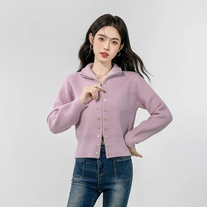 High end lazy sweater jacket for women 2024 new Korean style outfit autumn nail bead knit cardigan outer top