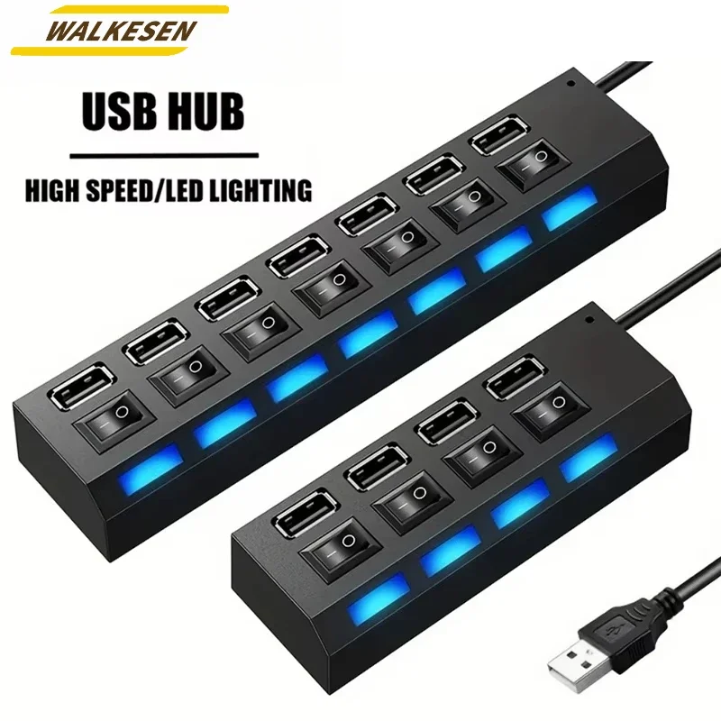 محور USB عالي السرعة 4/7 منفذ USB الفاصل محول الطاقة متعدد المنافذ المتعددة المتوسع مفتاح مستقل لأجهزة الكمبيوتر المحمول