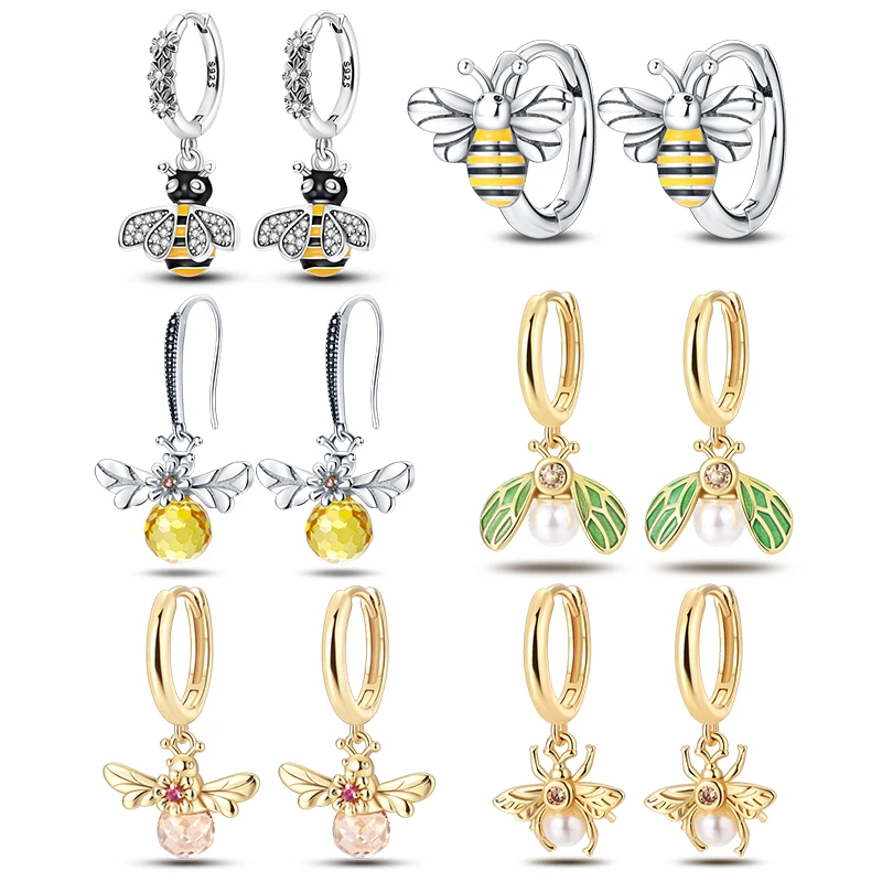 2024 New in 925 Sterling Silver Bee Series Hoops Inlaid Zircon Earrings For Women Fashion Wedding Party Gift fine Jewelry