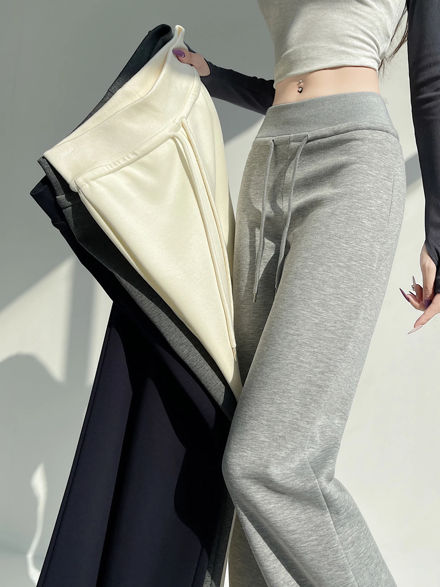 Spodnie damskie American Sle Sportswear, z wysokim stanem, luźne, proste, codzienne, długie, do ziemi, z szerokimi nogawkami.