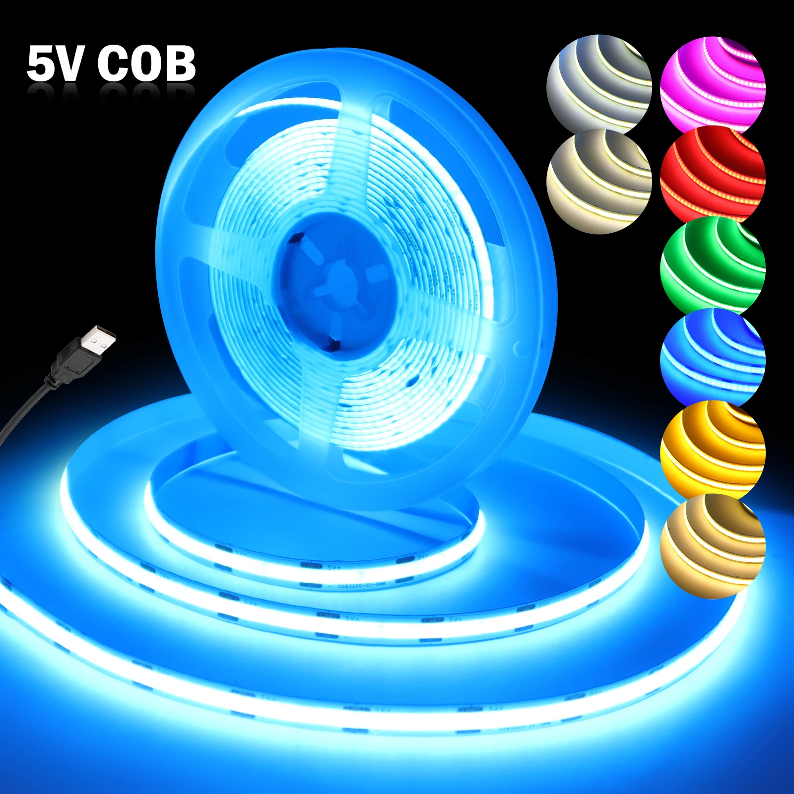 5V USB COB Led Strip Light 320LEDs Touch Sensor Dimming Flexible Ribbon DIY White/Red/Green/Pink/Blue/Yellow Night TV Backlights