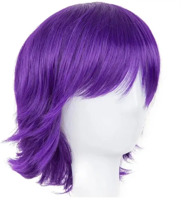 Short Purple Wig   Synthetic Heat Resistant Fiber Wavy Hair Women Ladies' Costume Cartoon Role Cos-play Female Hairpiece