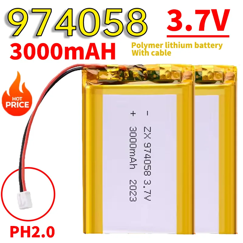 

974058 3000mAh Lipo Battery 3.7V Rechargeable Lithium Polymer 10PCS PH2P for Massage Meter GPS Navigator Aeromodelling Glove