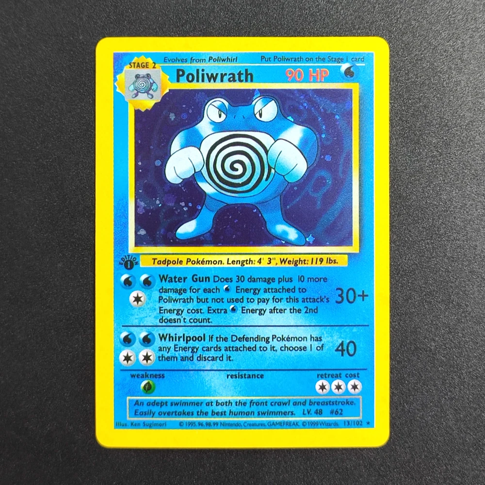 

Коллекционная карта для самостоятельной сборки (DIY) Pokemon TCG 1999 EN Poliwrath 13 Super Rare, классическая карта для игры в аниме-стиле, игрушка