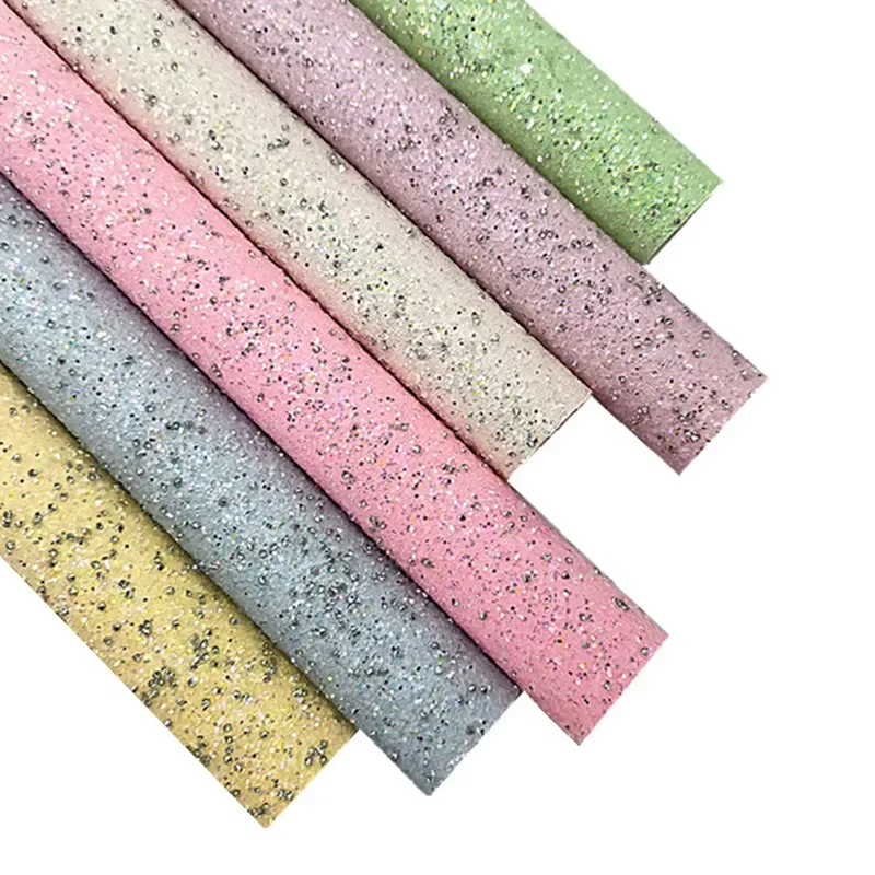 Pastel Colors Chunky Glitter Leather Sheets Diamond Glitter Faux Leather Felt Backing Glitter for DIY Craft 8.2