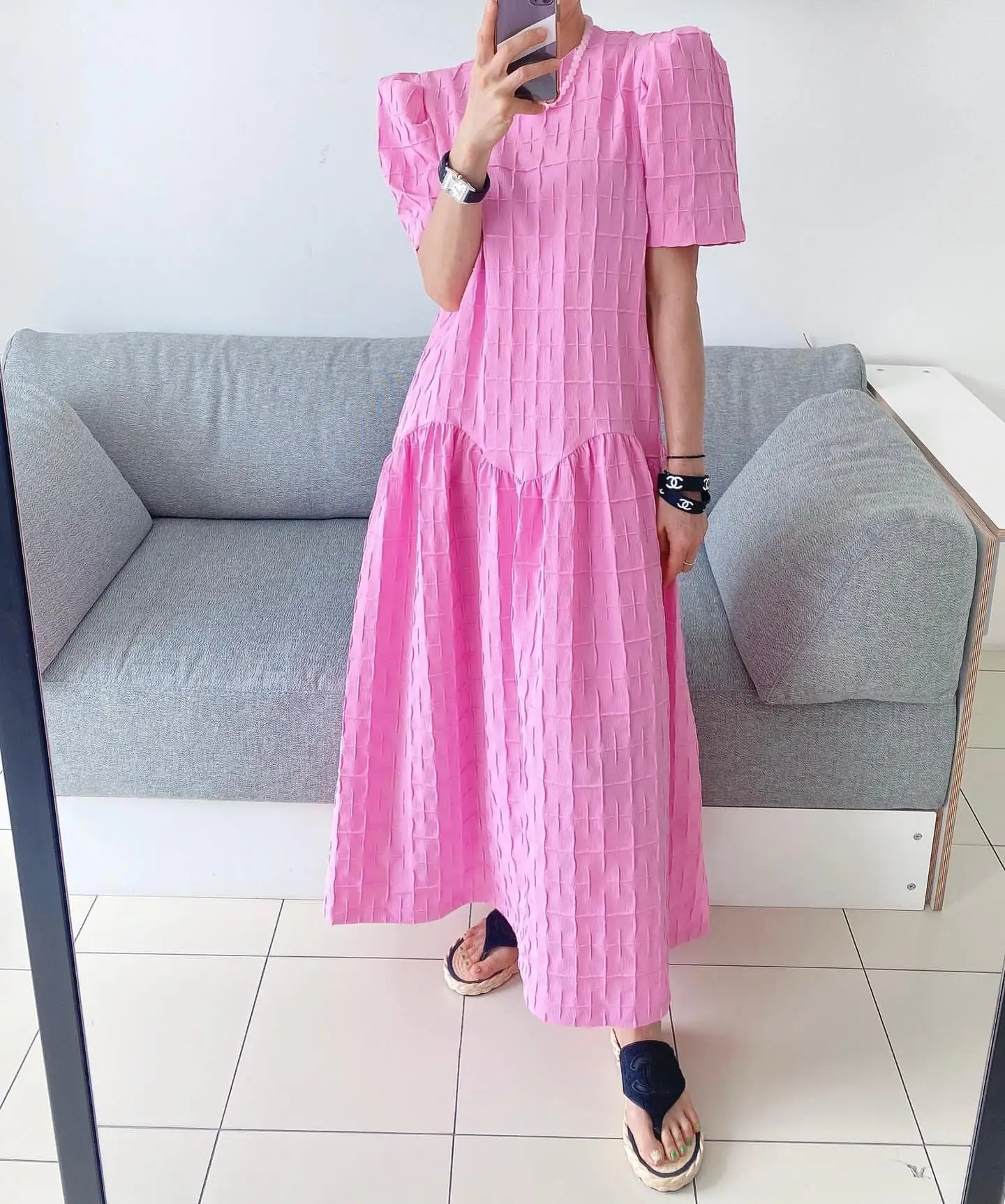 WTIANYUW Korean Fashin Chic Runway Designer  Women Summer Sweet Casual Loose O Neck Short Sleeve Big Swing Holiday Maxi Dress