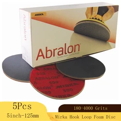 5 Pcs Abralon 5 Inch Foam Hook Loop Polishing Buffing Sanding Discs Wet Dry Sponge Sandpaper 180-4000 Grit for Car Polishing