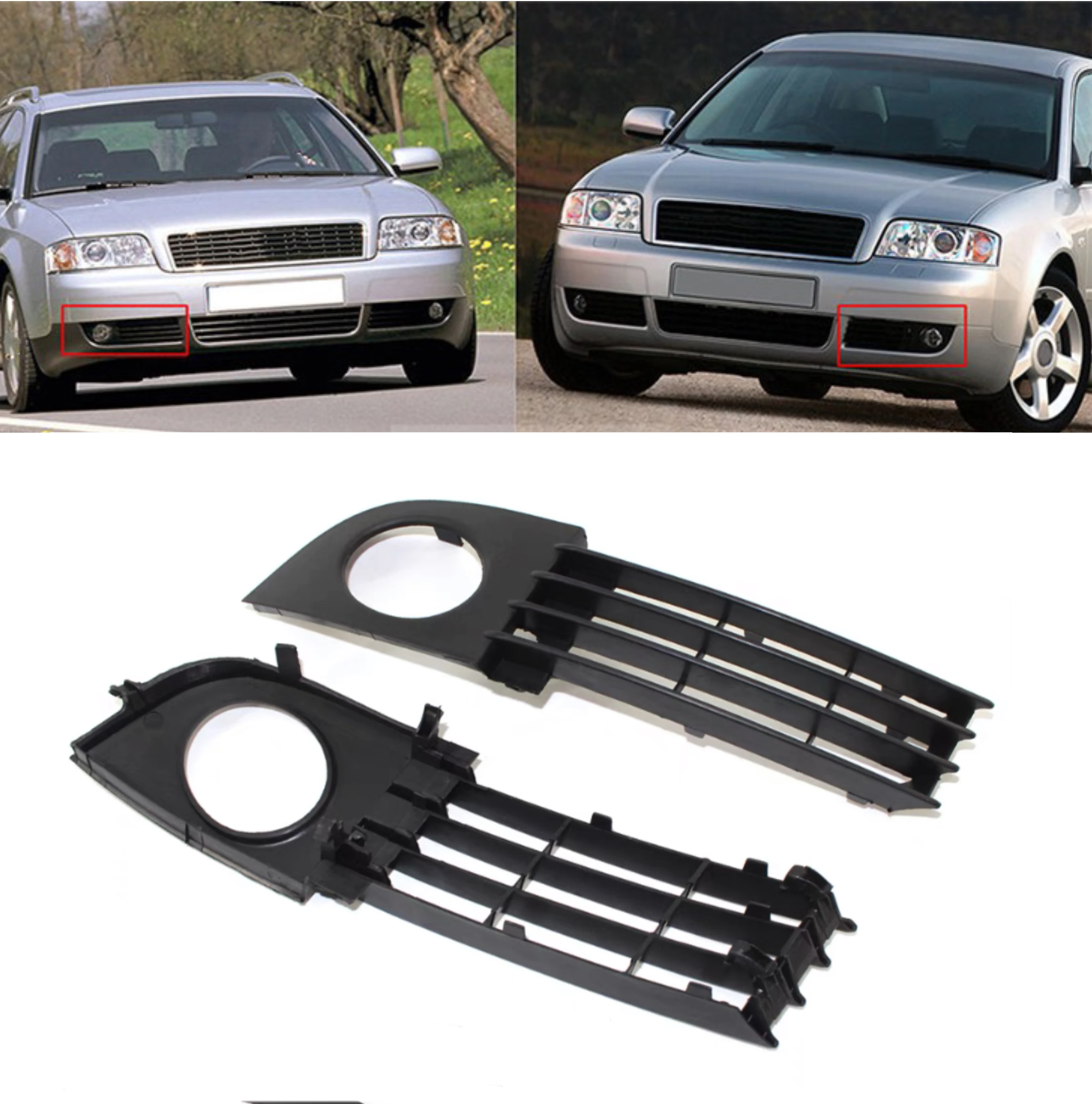 

Car Bumper Lower Racing Grills Fog Lights Grille Cover for Audi A6 C5 Quattro Sedan 2002 2003 2004 2005 Exterior Parts