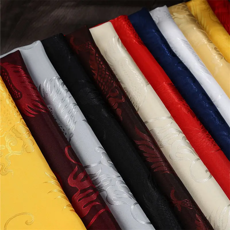 Dragon Jacquard Fabric phoenix micro stretch by the meter for clothing cheongsam hanfu curtain diy sewing cloth smooth golden