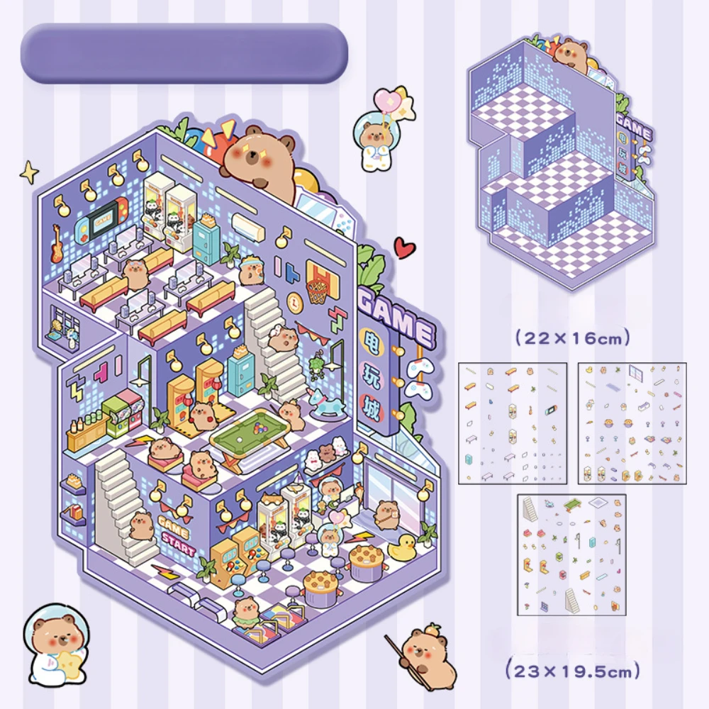 3D Plus Size Capybara Scene Stickers Landscape Sticker DIY Pocket Cabin Scene Stacking and Pasting Festival Gift for Kid Student